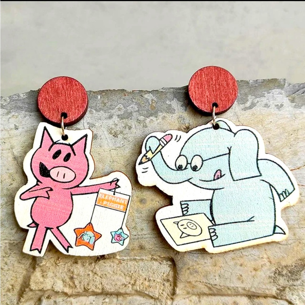 Mo Willems Elephant and Piggie Teacher Book Charcter Earrings